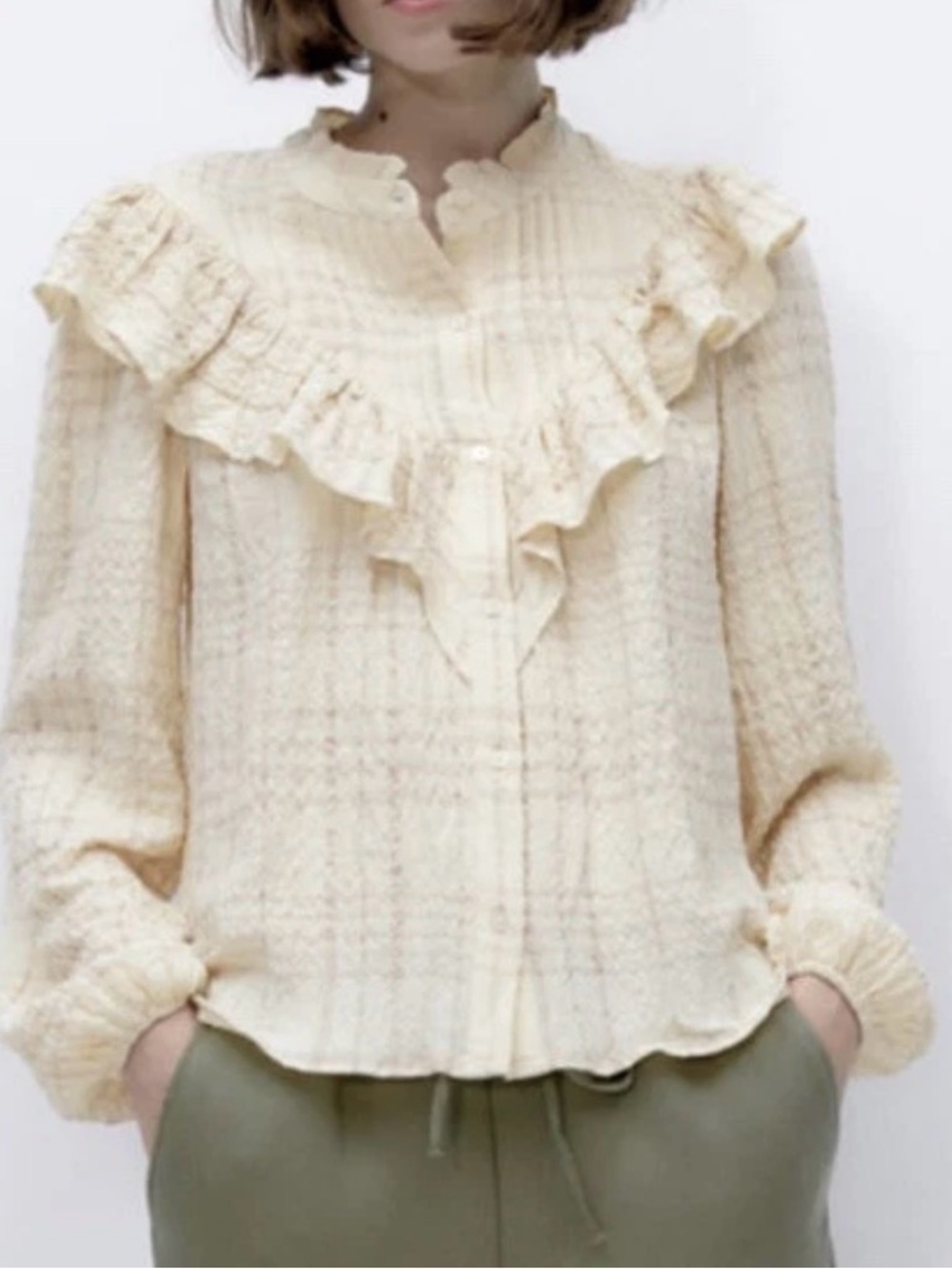 Zara Peasant Blouse XS Long Sleeve
Textured Check Plaid Boho Heritage
Ruffle NEW